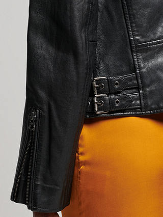 Superdry Classic Leather Biker Jacket, Black