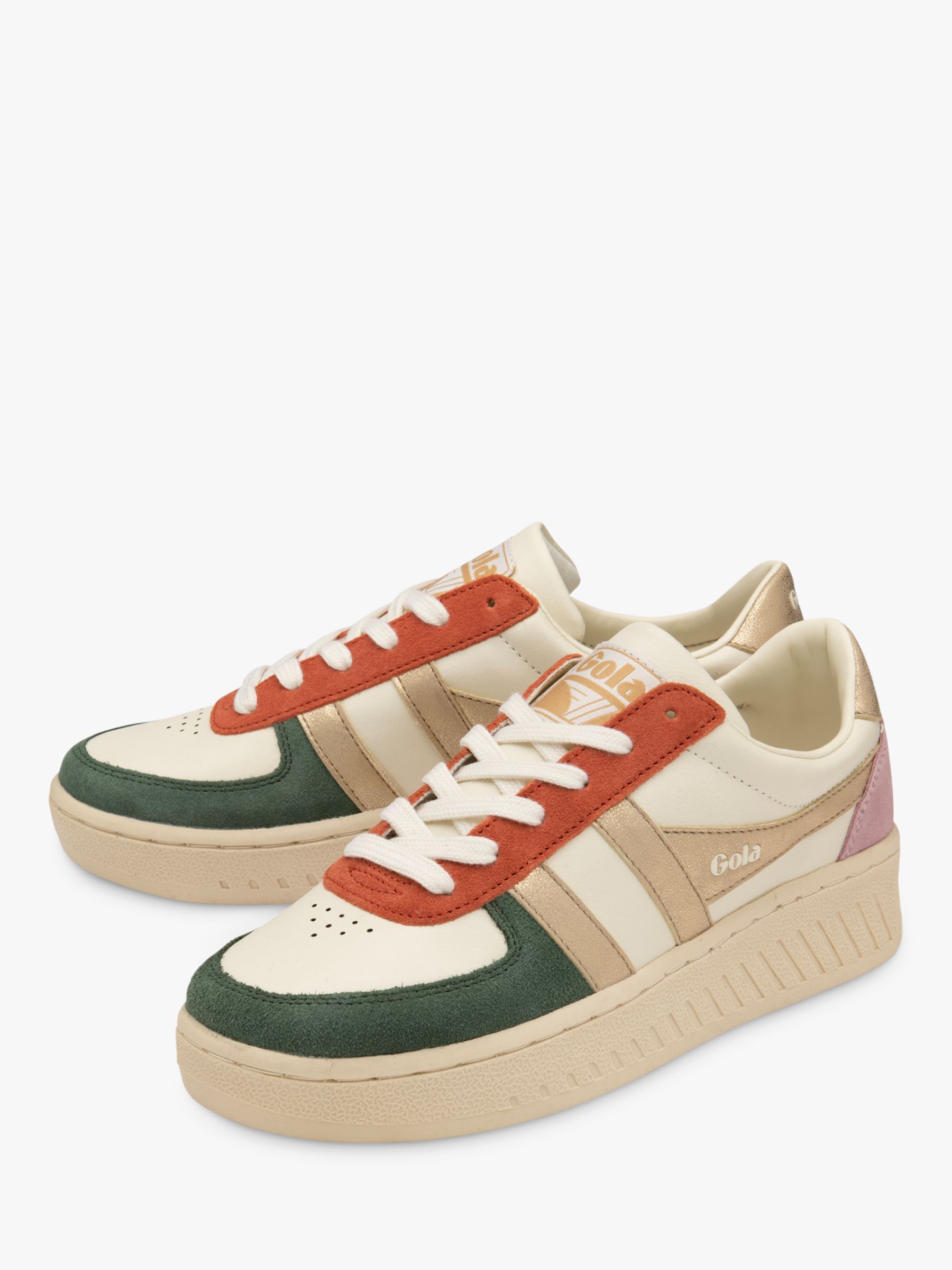 Gola Classics Grandslam Quadrant Lace Up Trainers, Off White/Sage/Gold