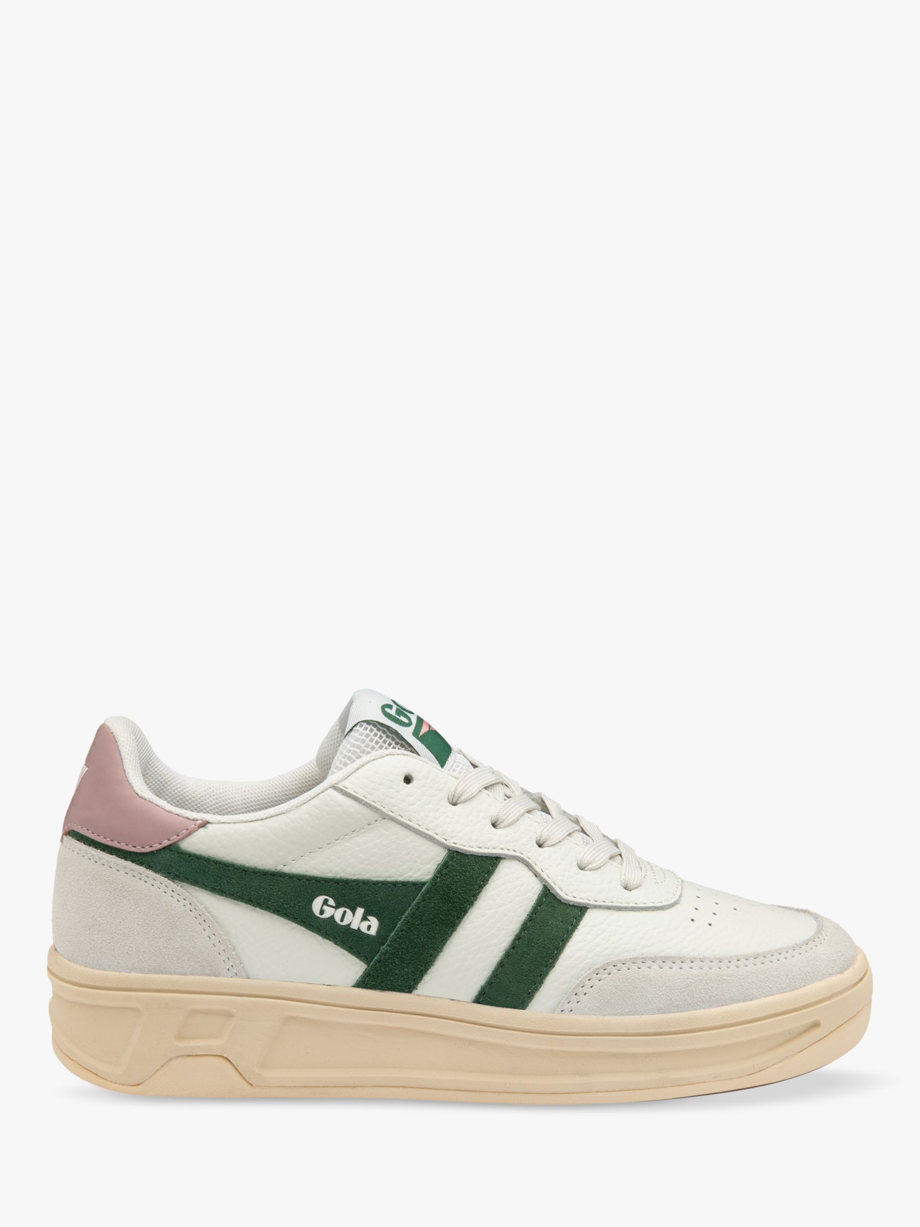 Gola Classics Topspin Leather Lace Up Trainers, White/Evergreen/Pink, 6