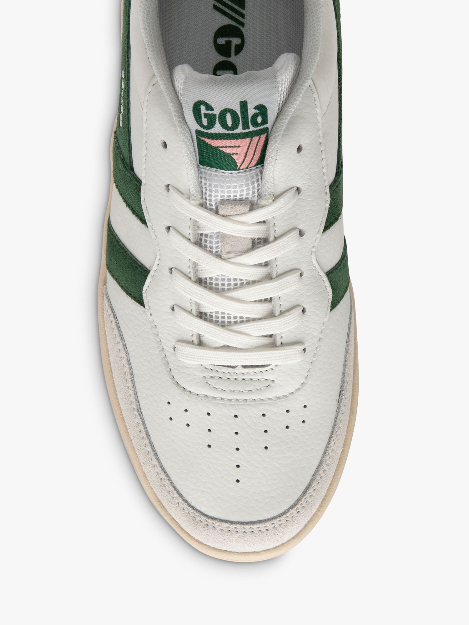 Gola Classics Topspin Leather Lace Up Trainers, White/Evergreen/Pink, 6