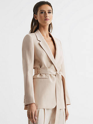 Reiss Lylah Belted Wool Blend Jacket, Natural Stone