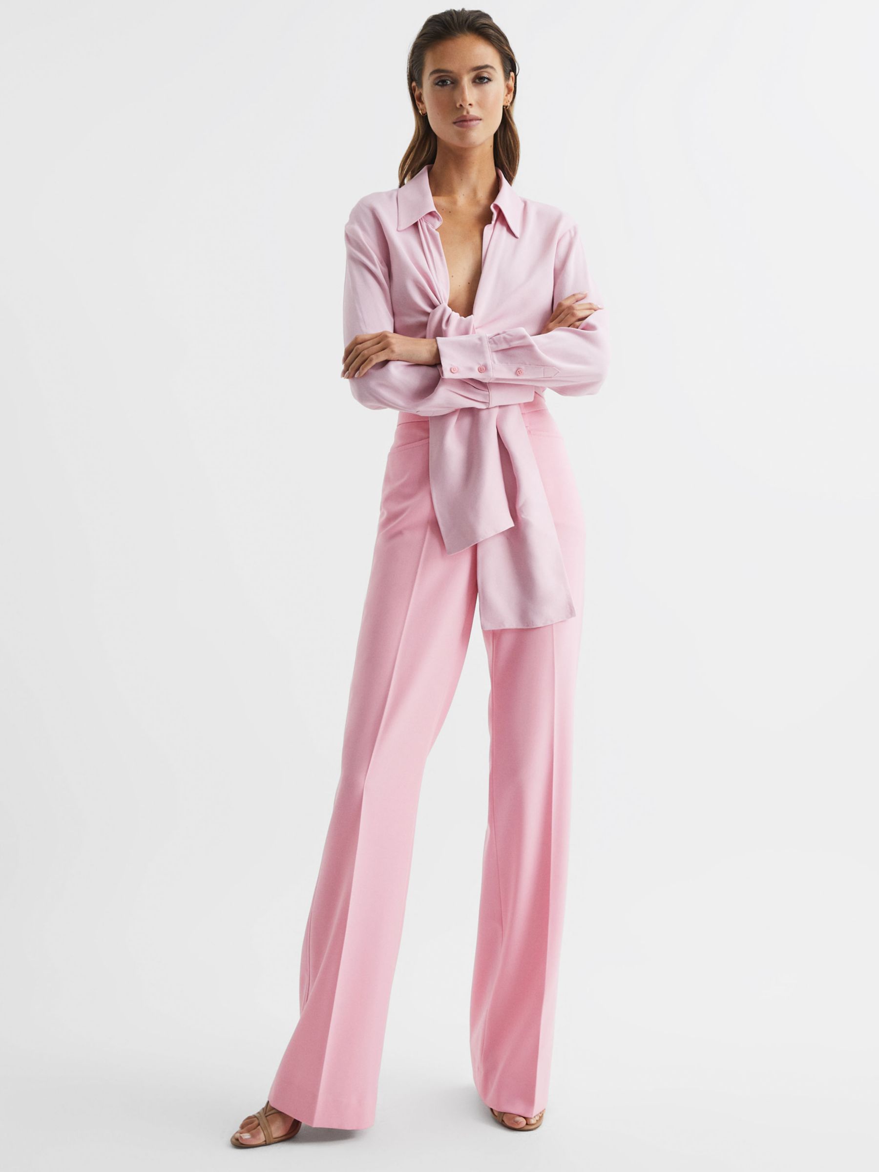 Buy Reiss Blair Wool Blend Flared Trousers, Pink Online at johnlewis.com