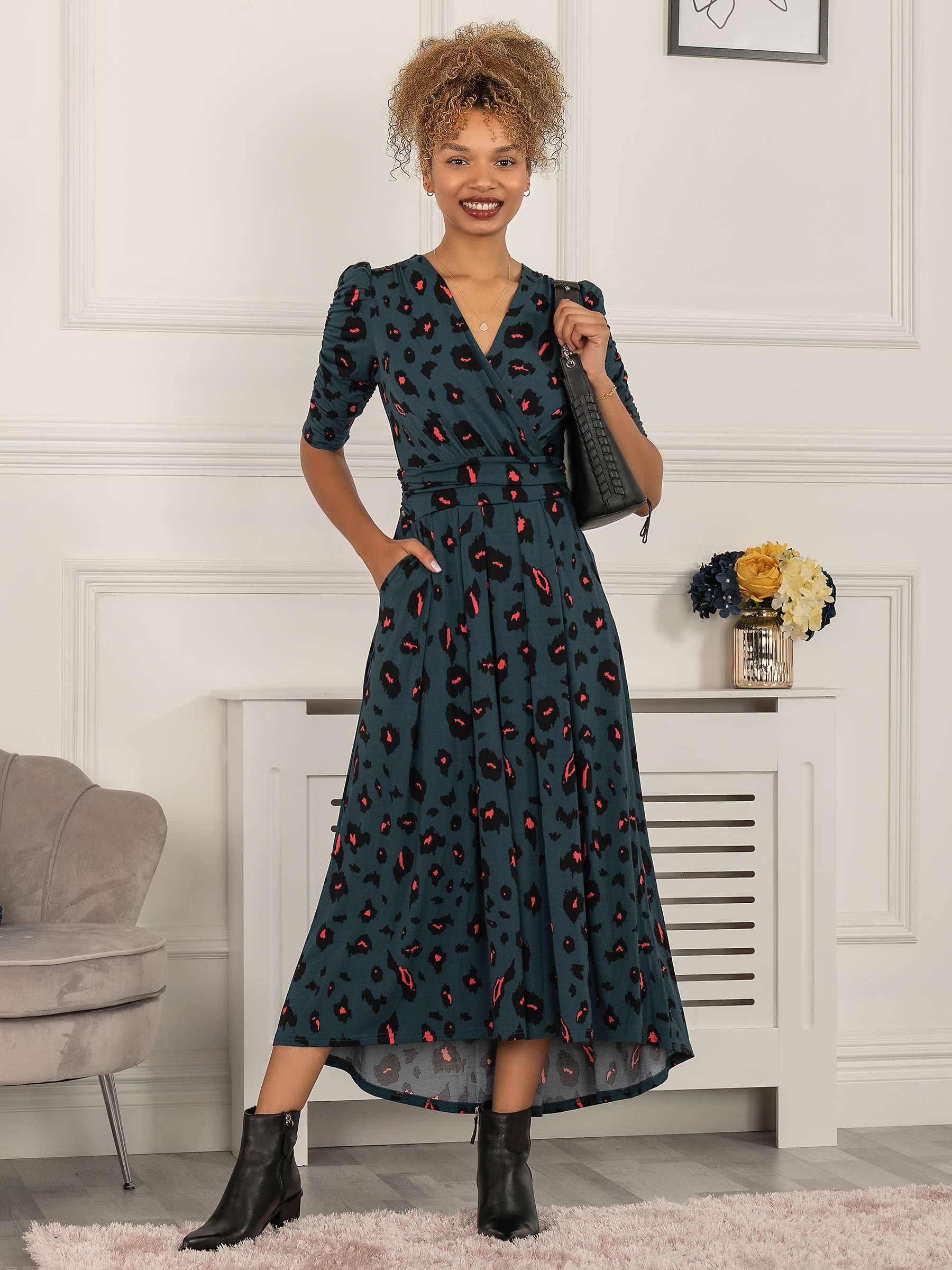 Buy Jolie Moi Adria Animal Print Jersey Maxi Dress, Dark Green Online at johnlewis.com
