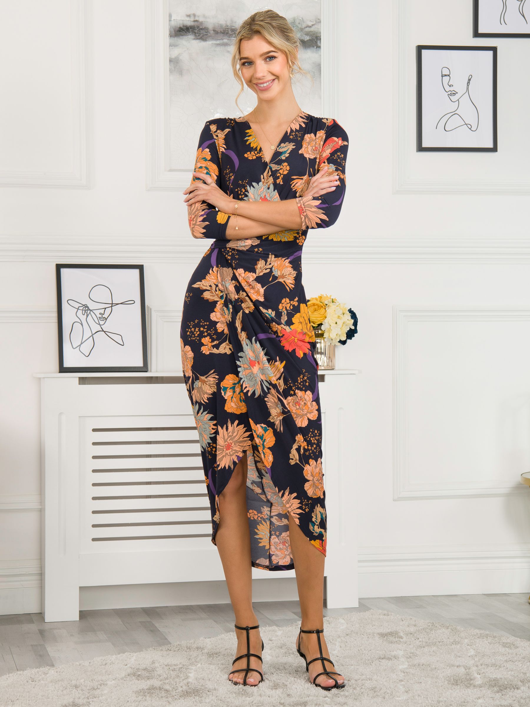 Buy Jolie Moi Ellen Draped Bodycon Maxi Dress, Navy/Orange Online at johnlewis.com
