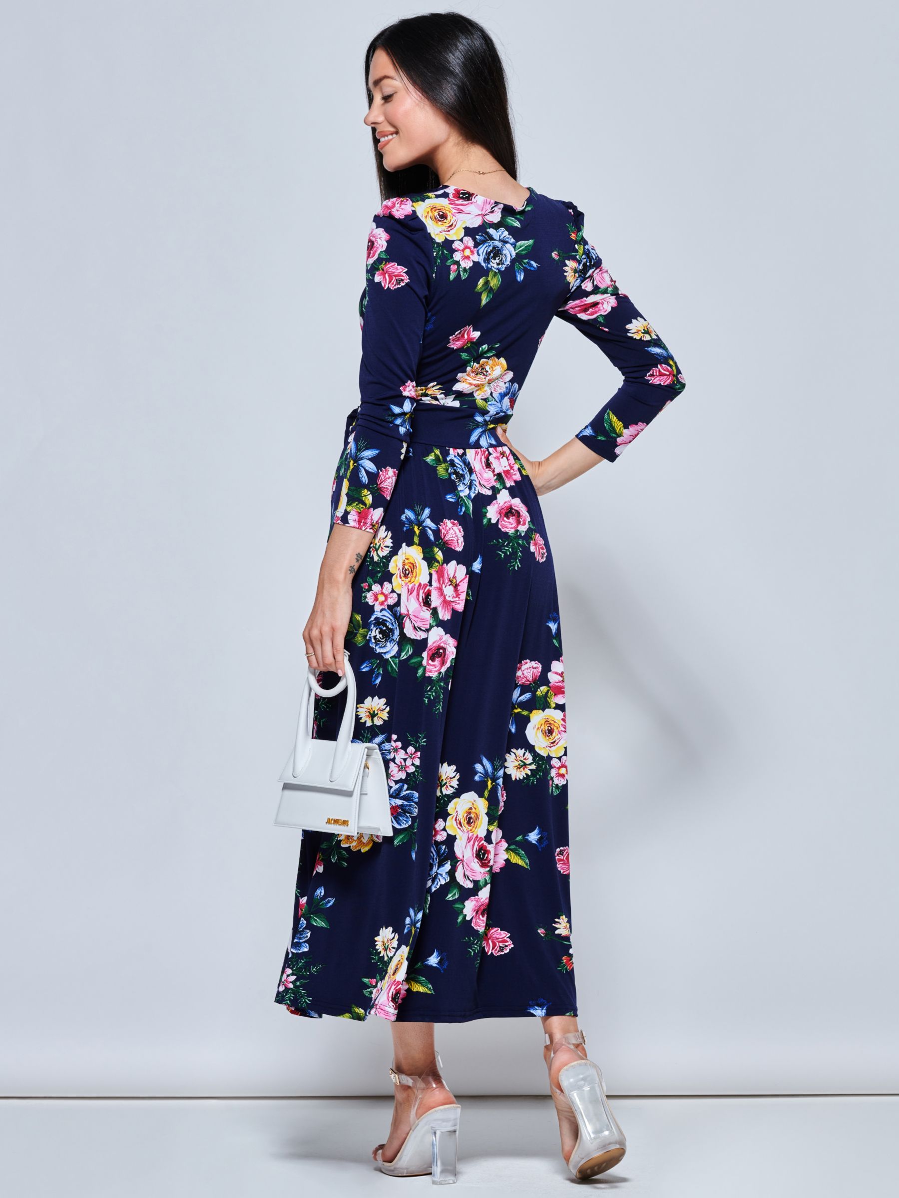 Jolie Moi Greyson Long Sleeve Floral Print Midi Dress, Navy at John ...