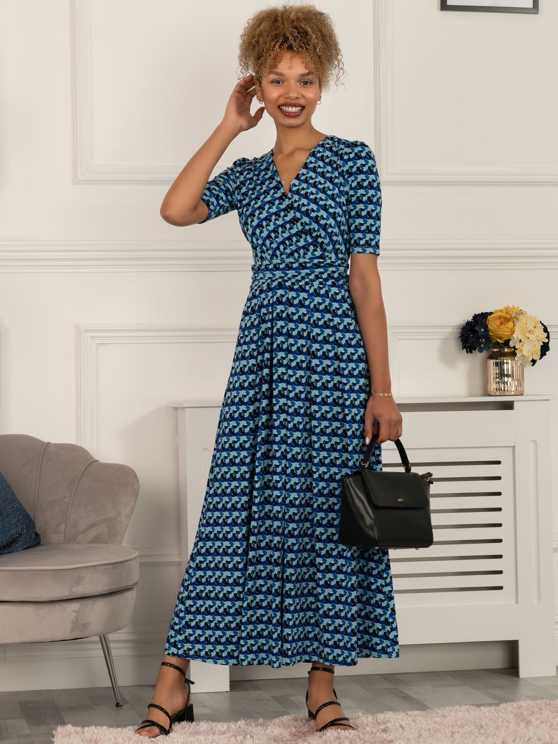 Jolie Moi Georgia Geometric Print Maxi Dress, Blue at John Lewis & Partners