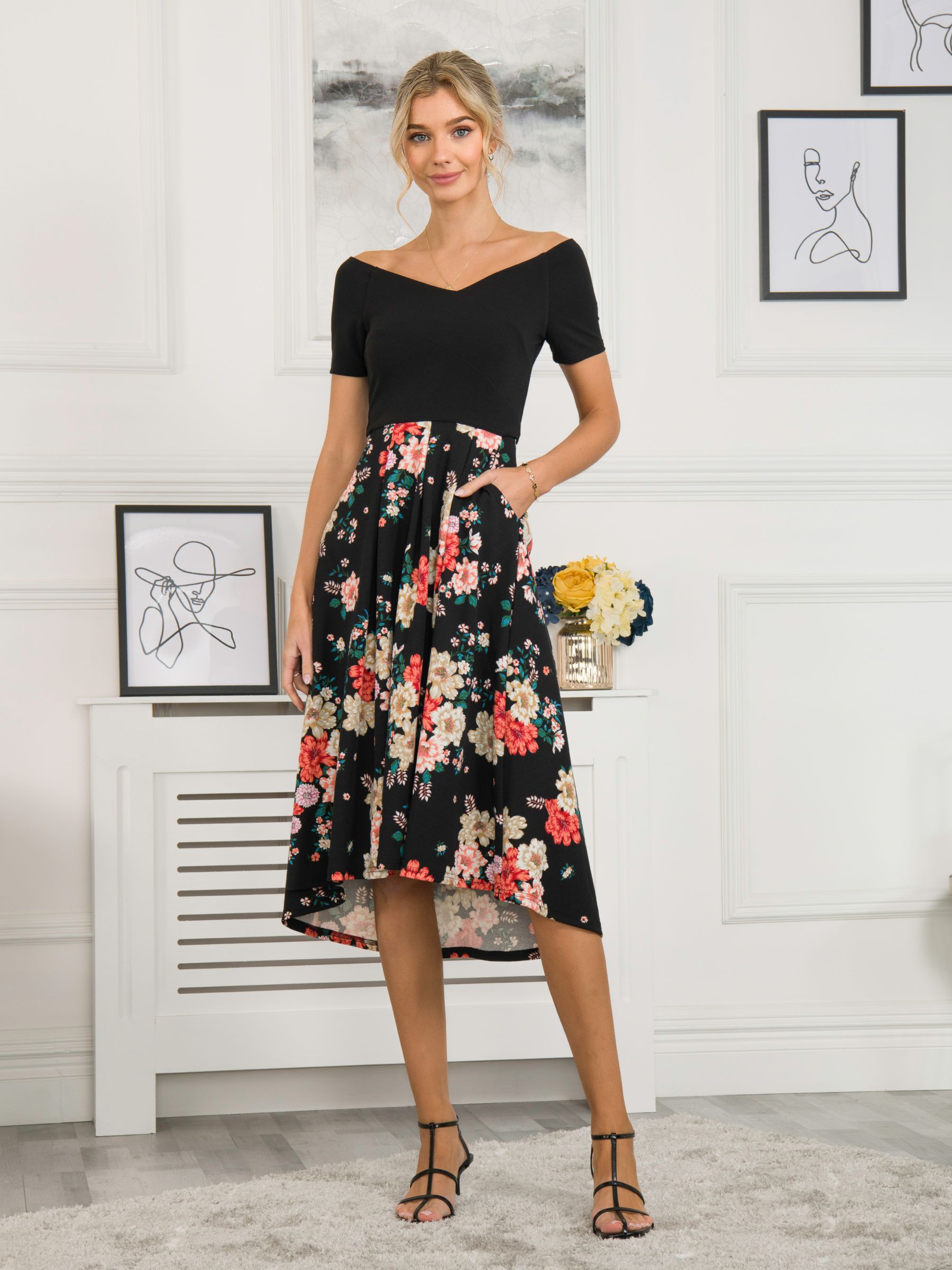 Buy Jolie Moi Mabry 2-in-1 Dip Hem Dress, Black/Multi Online at johnlewis.com