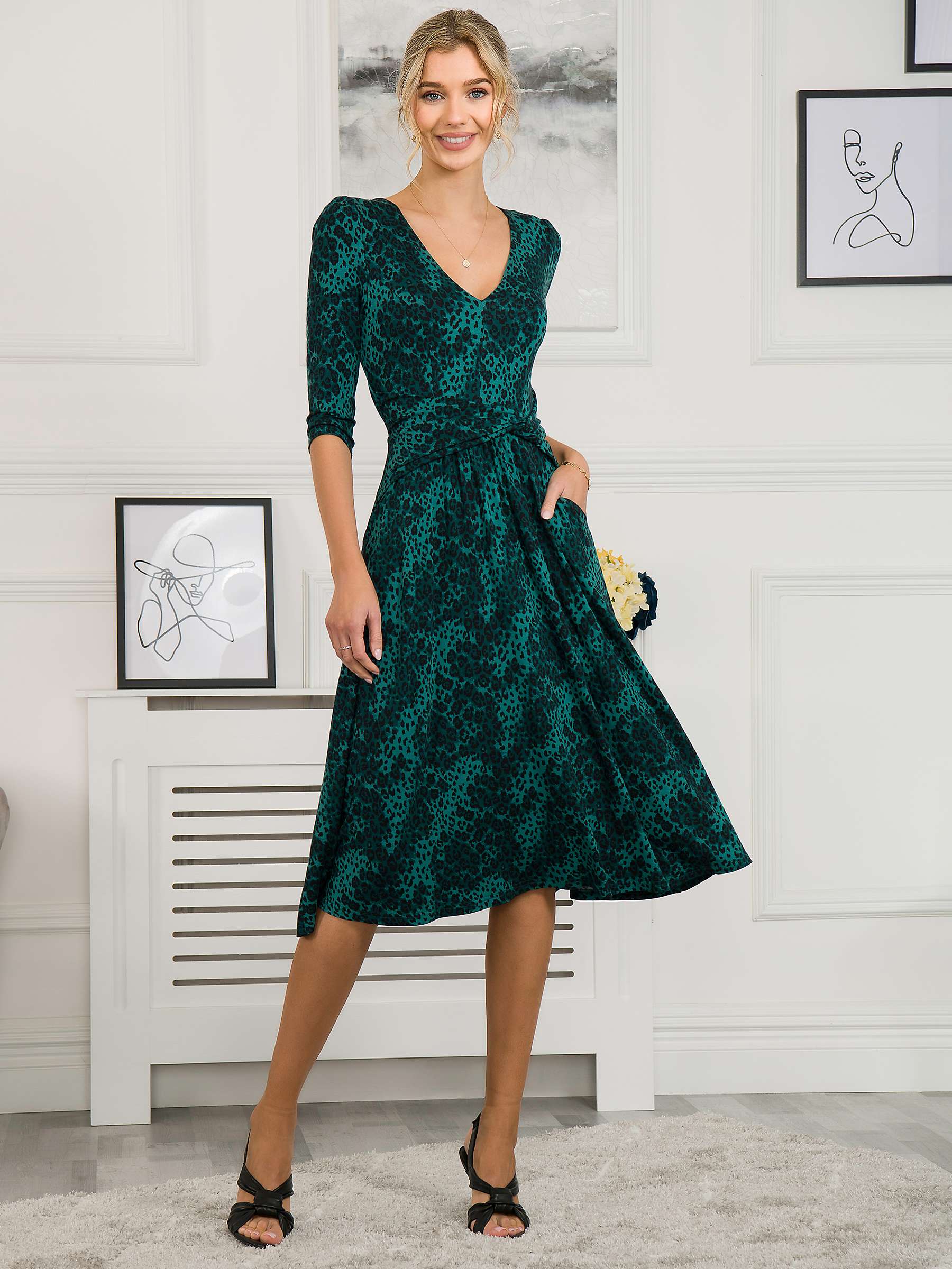 Buy Jolie Moi Lilian Animal Print Fit And Flare Dress, Green Online at johnlewis.com