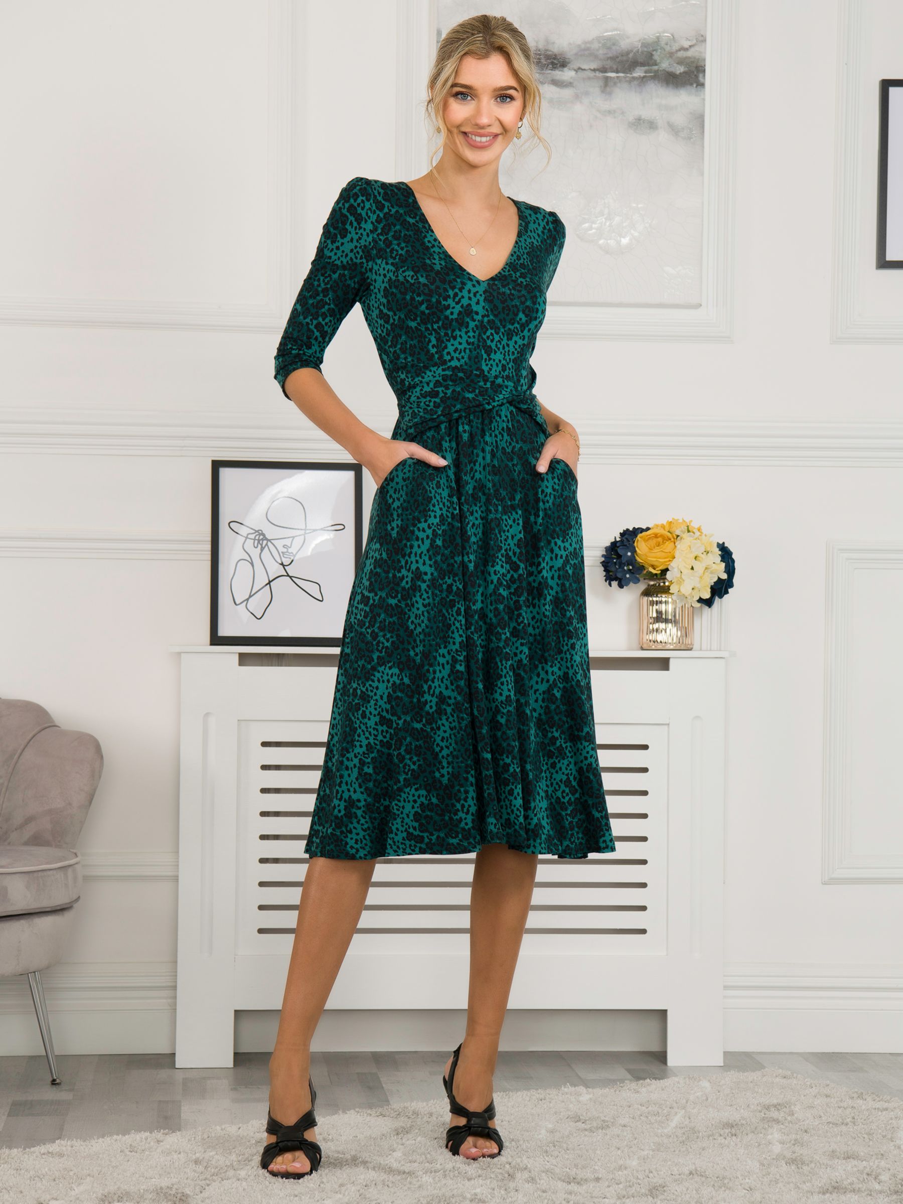 Buy Jolie Moi Lilian Animal Print Fit And Flare Dress, Green Online at johnlewis.com