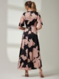 Jolie Moi Willow Satin Wrap Tie Waist Dress, Black/Pink