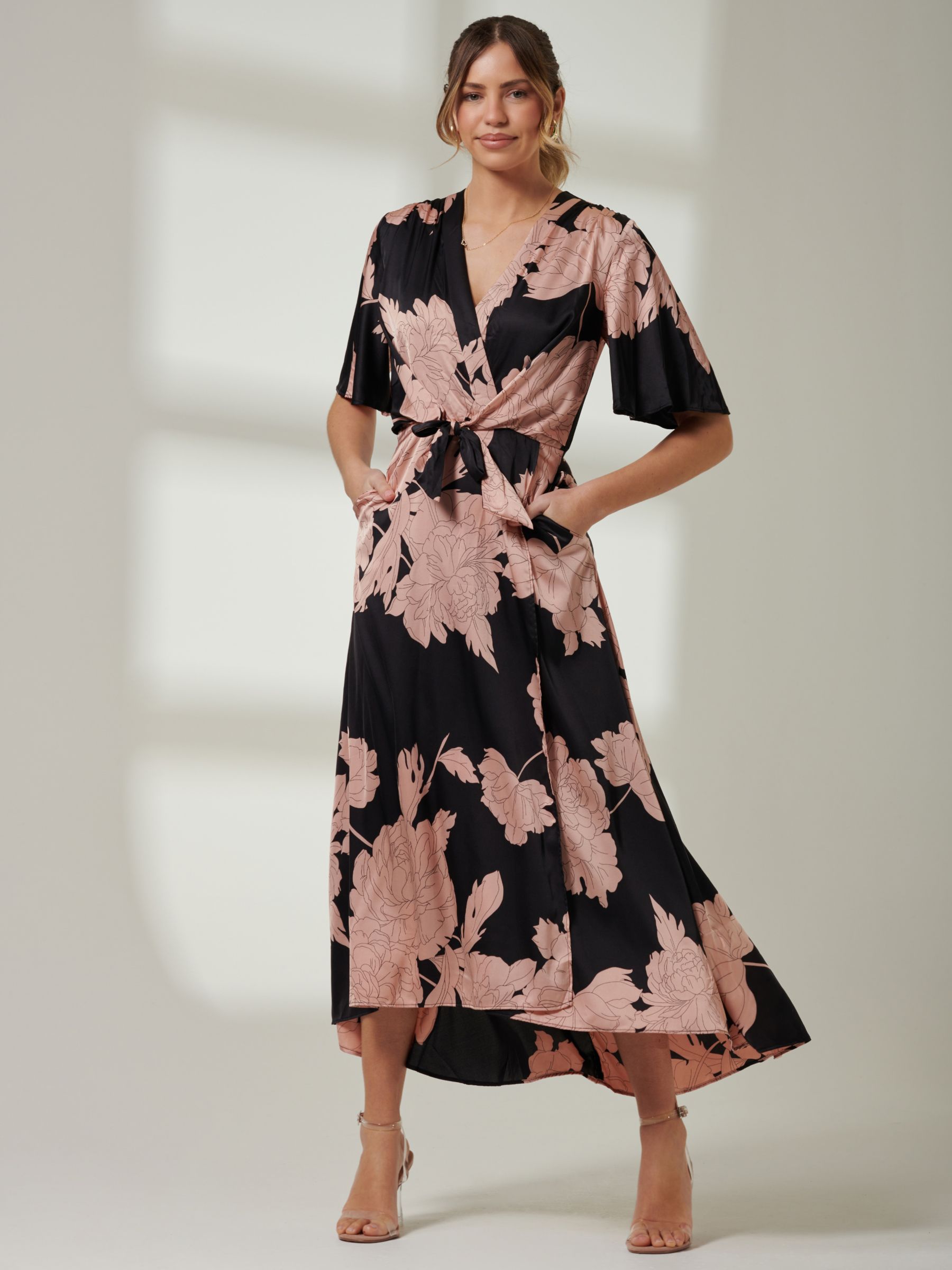 Buy Jolie Moi Willow Satin Wrap Tie Waist Dress Online at johnlewis.com