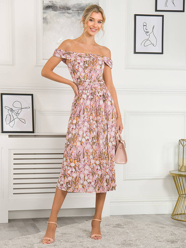 Jolie Moi Rezka Off Shoulder Mesh Midi Dress, Light Pink
