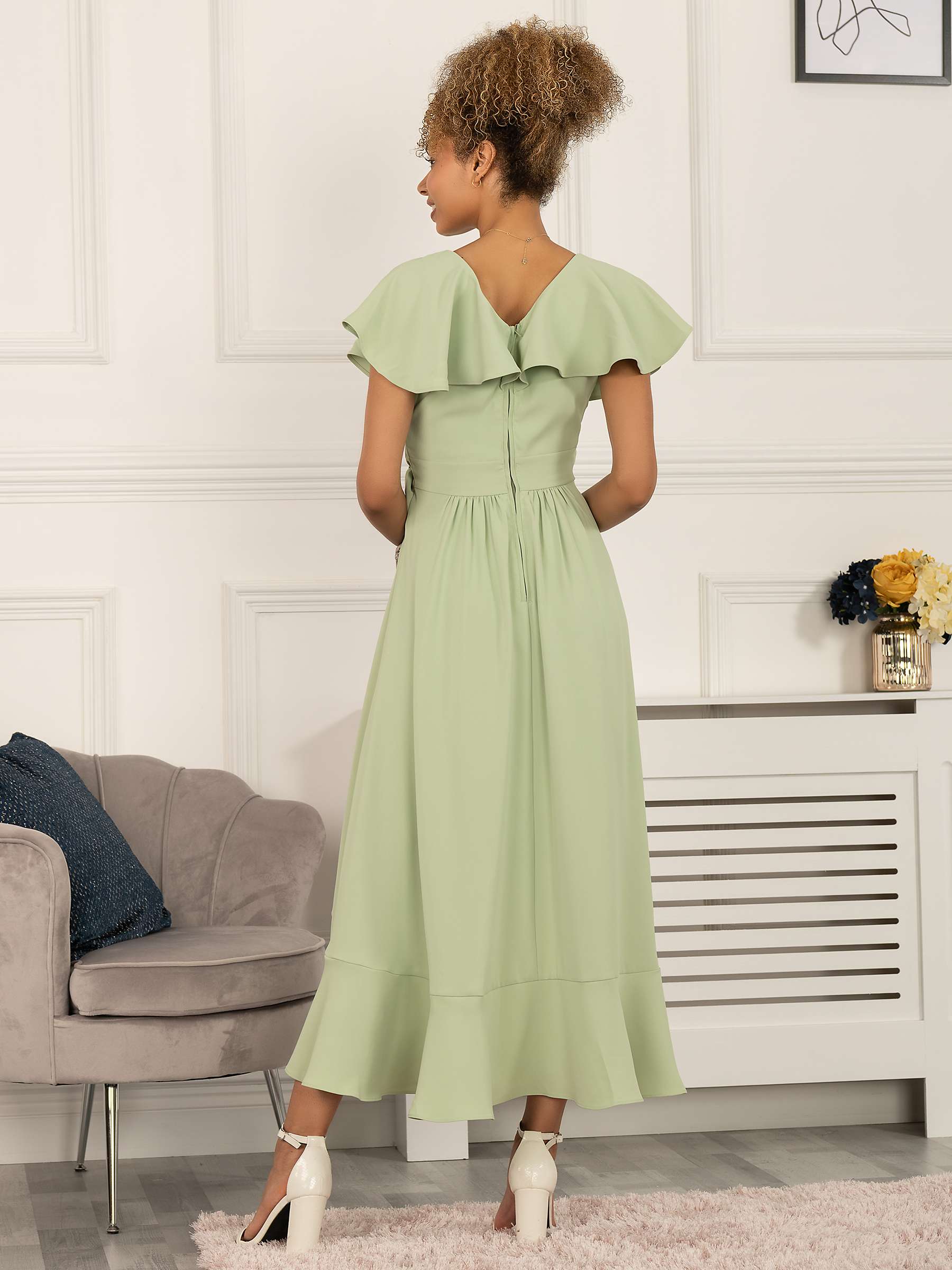 Buy Jolie Moi Racele Ruffle Plunging Midi Dress, Green Online at johnlewis.com