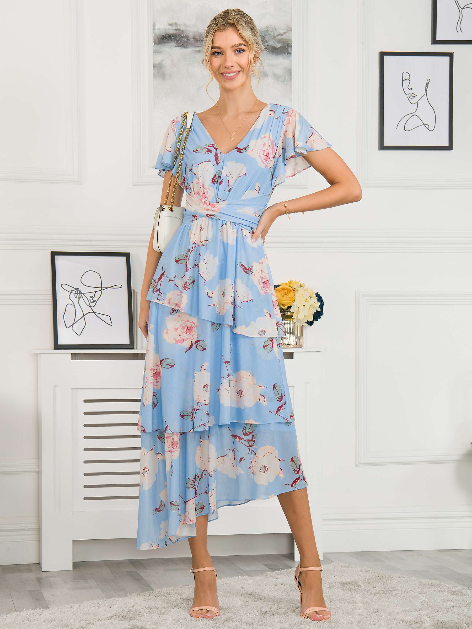 Buy Jolie Moi Elodie Floral Print Tiered Mesh Maxi Dress Online at johnlewis.com