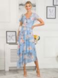 Jolie Moi Elodie Floral Print Tiered Mesh Maxi Dress, Blue