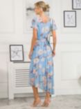 Jolie Moi Elodie Floral Print Tiered Mesh Maxi Dress, Blue