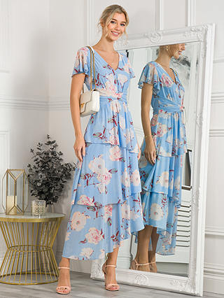 Jolie Moi Elodie Floral Print Tiered Mesh Maxi Dress