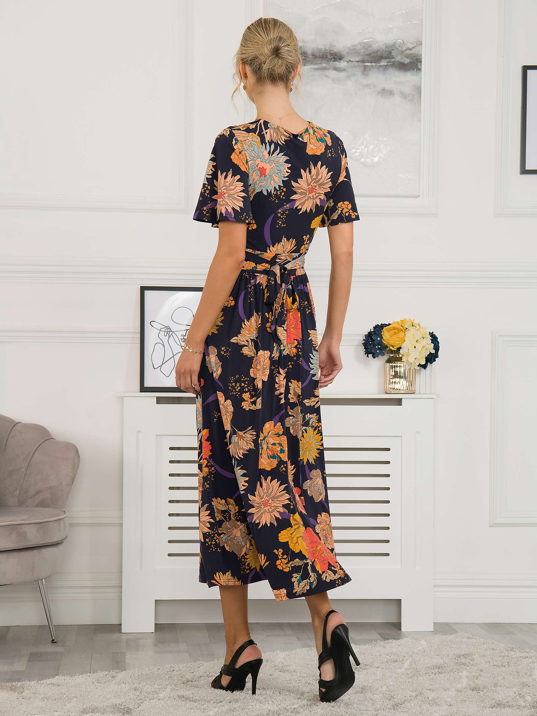 Buy Jolie Moi Sherya Jersey Angel Sleeve Midi Dress, Navy/Orange Online at johnlewis.com