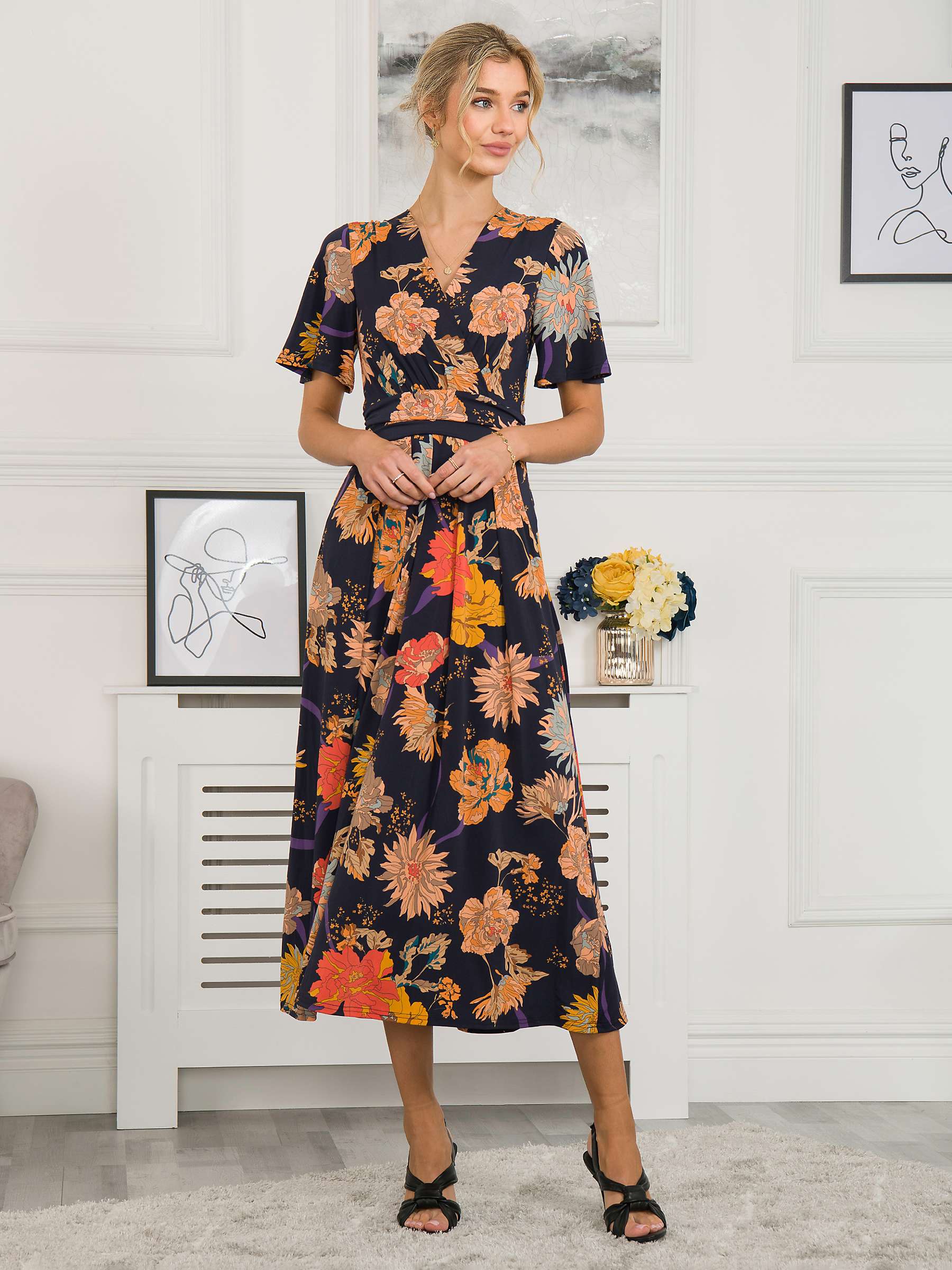 Buy Jolie Moi Sherya Jersey Angel Sleeve Midi Dress, Navy/Orange Online at johnlewis.com