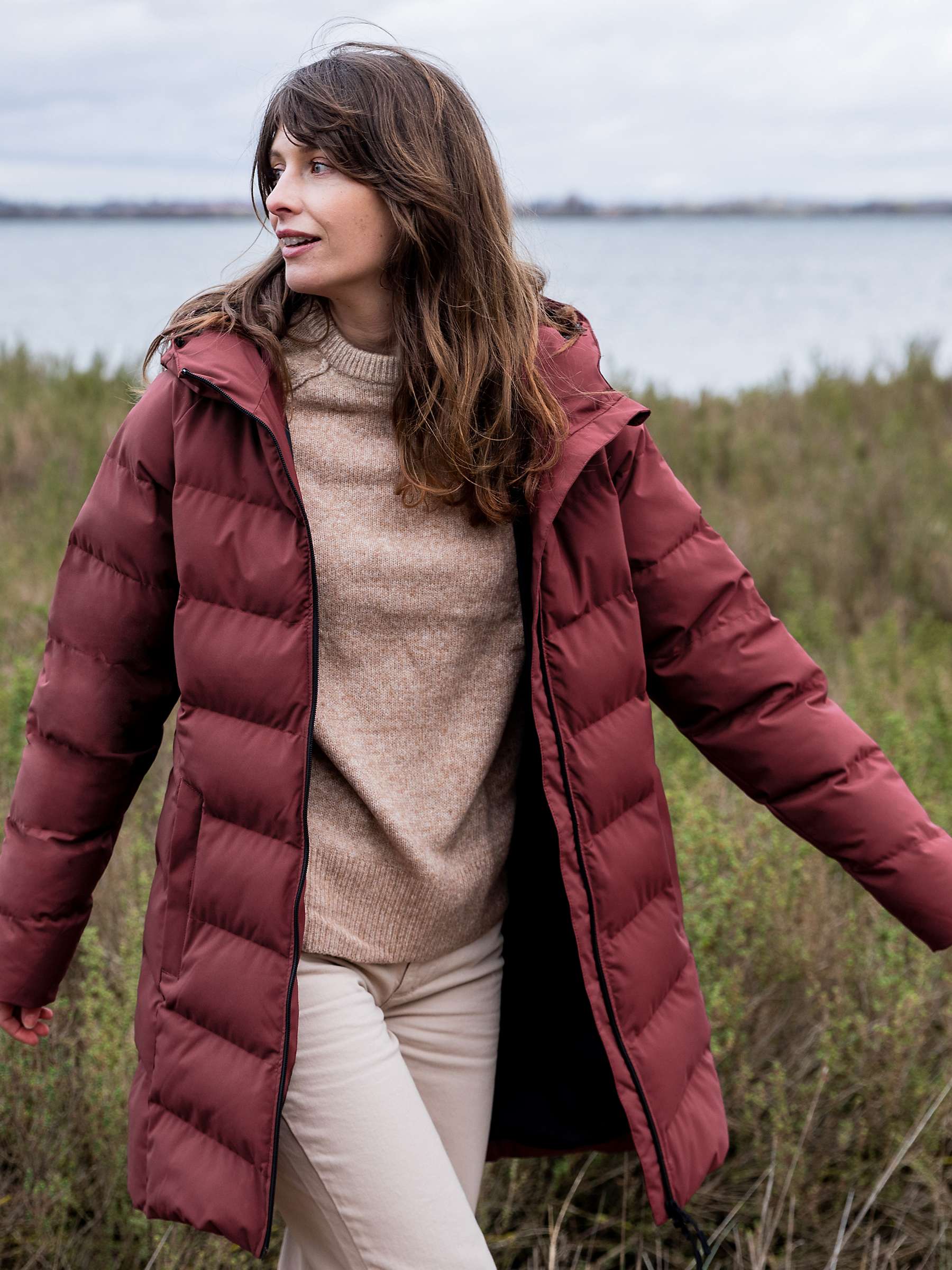 Musto Marina Long Quilted Jacket, Red at John Lewis & Partners