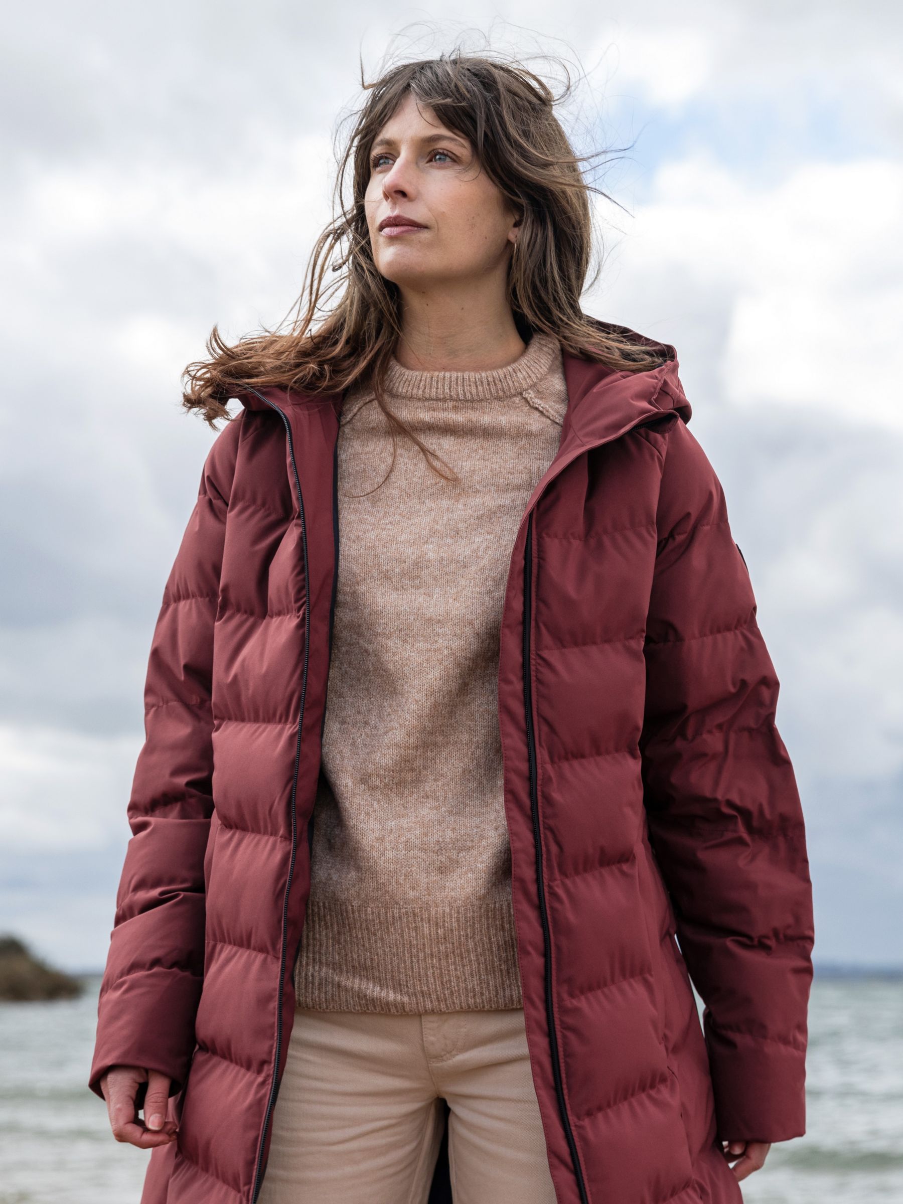 Musto Marina Long Quilted Jacket, Red at John Lewis & Partners