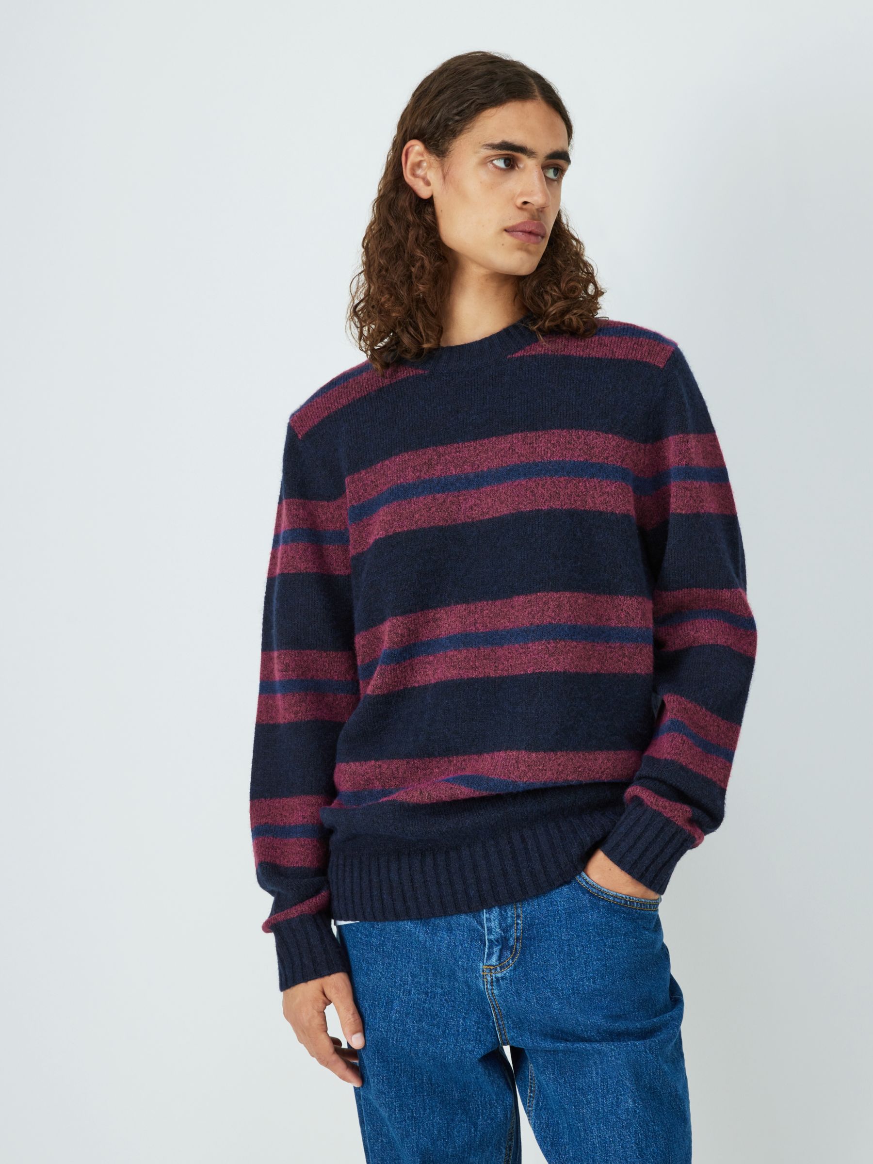 John Lewis ANYDAY Recycled Wool Blend Jumper, Red/Multi at John Lewis ...