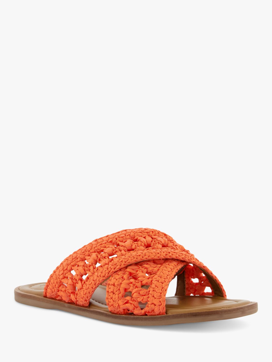 Dune Level Crochet Flat Sandals, Orange, 3