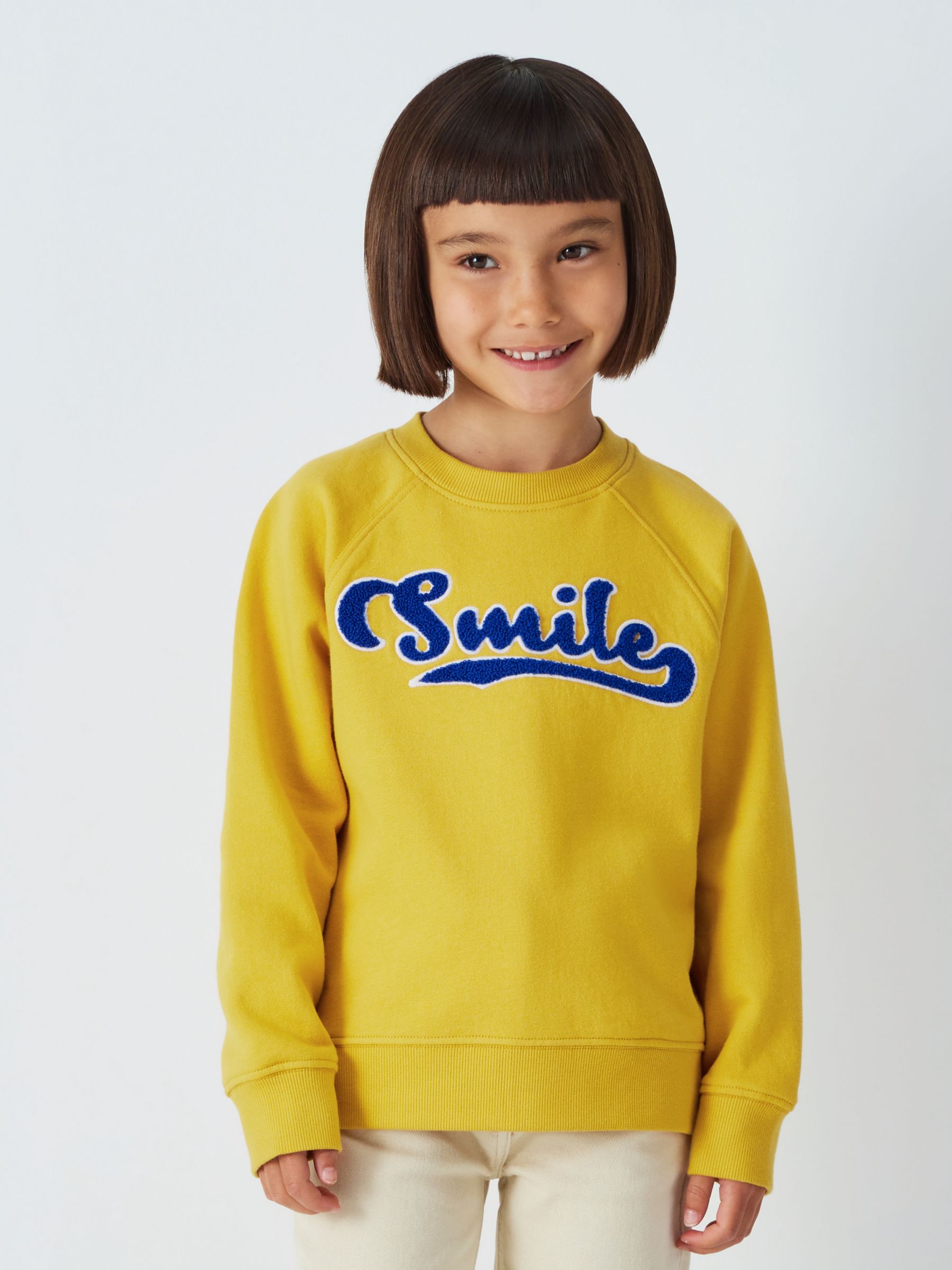 John Lewis Kids Boucle Smile Slogan Jumper Yellow 2 years