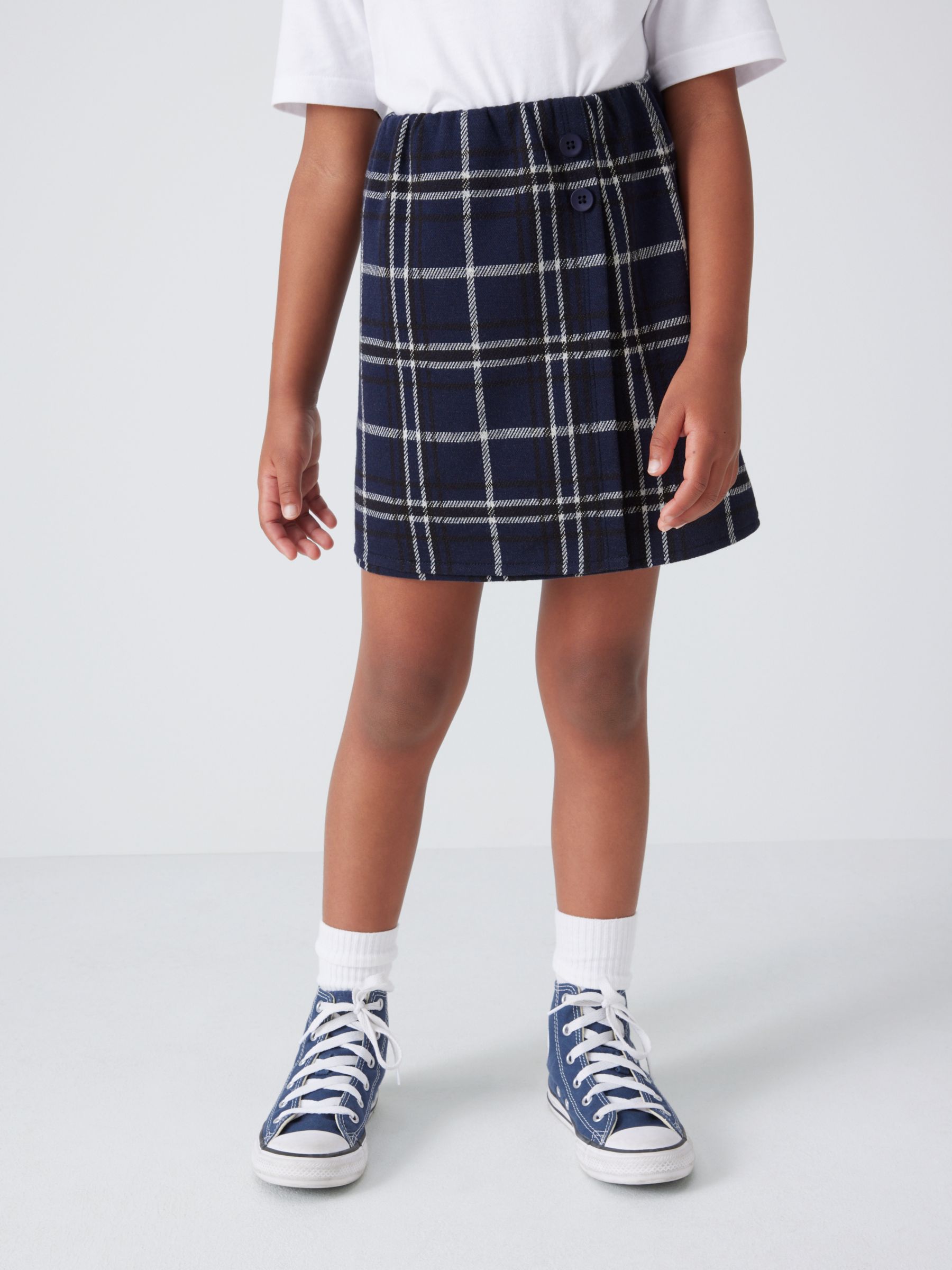 John Lewis Kids' Tartan Check Wrap Skirt, Navy