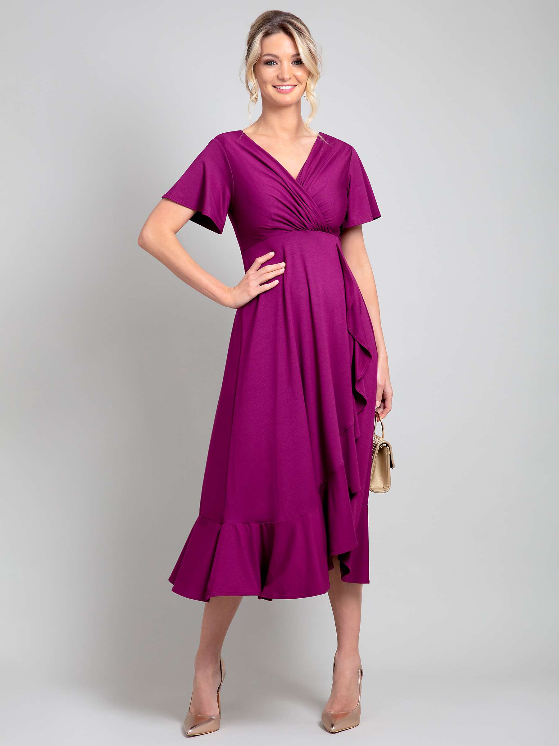 Buy Alie Street Faux Wrap Waterfall Midi Dress, Boysenberry Pink Online at johnlewis.com