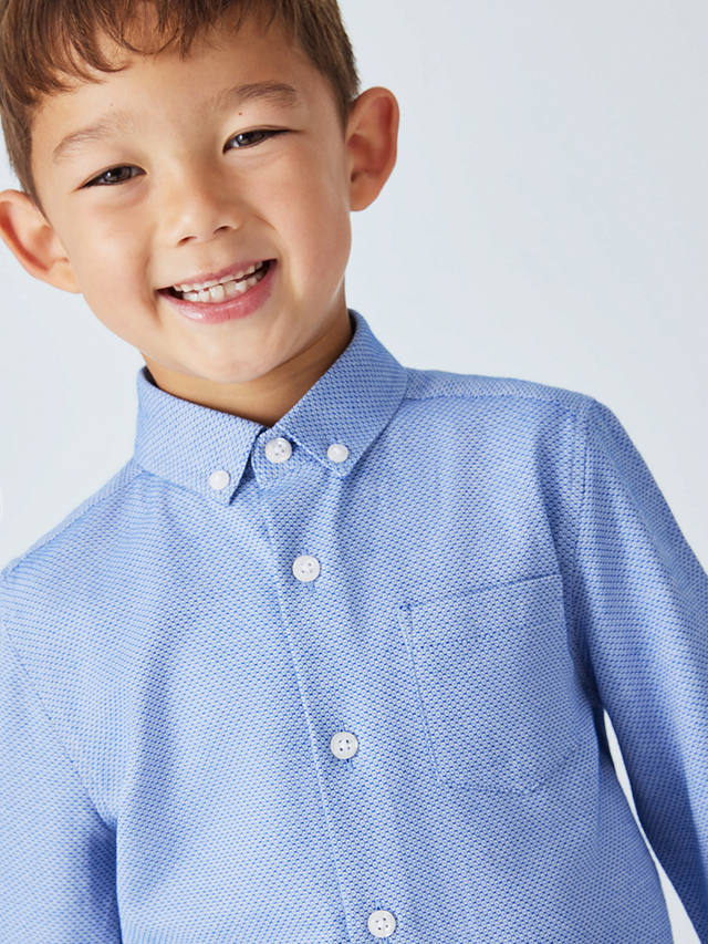 John Lewis Heirloom Collection Kids' Textured Cotton Blend Shirt, Blue