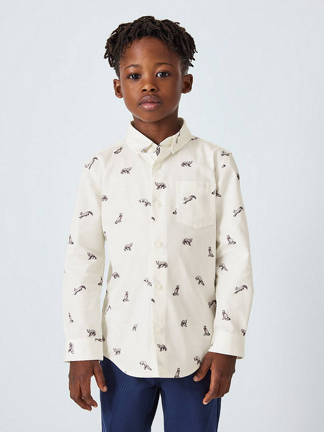 John Lewis Heirloom Collection Kids' Fox Long Sleeve Shirt, Gardenia