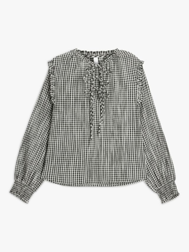 AND/OR Juliana Gingham Blouse, Black/Cream, 6