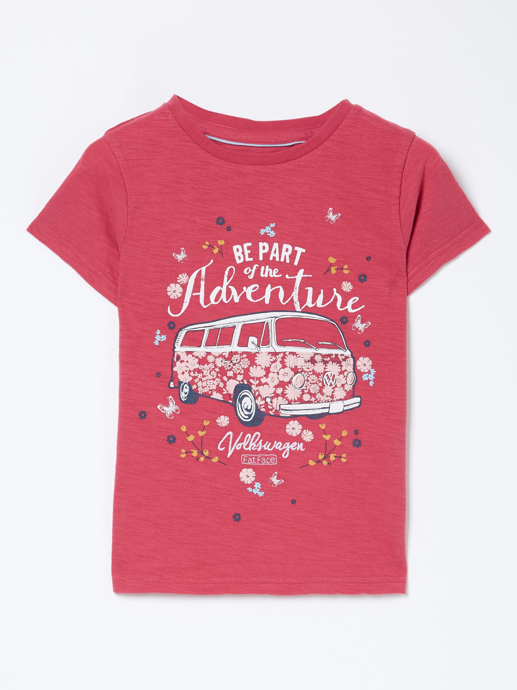 FatFace Kids' Volkswagon Graphic Cotton T-Shirt, Raspberry Red