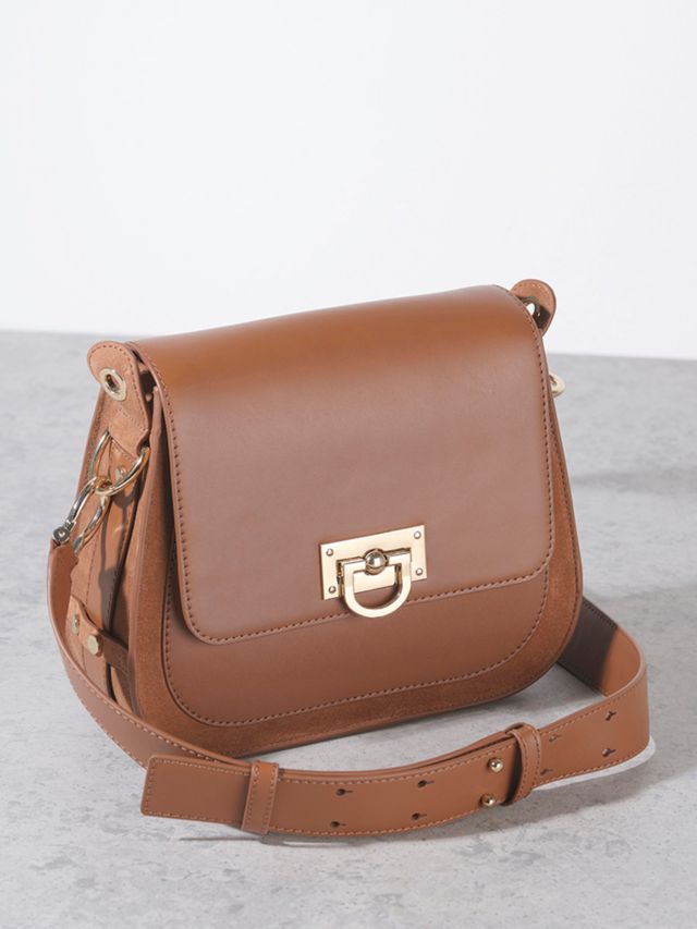 Mint Velvet Leah Leather Structured Saddle Handbag Brown