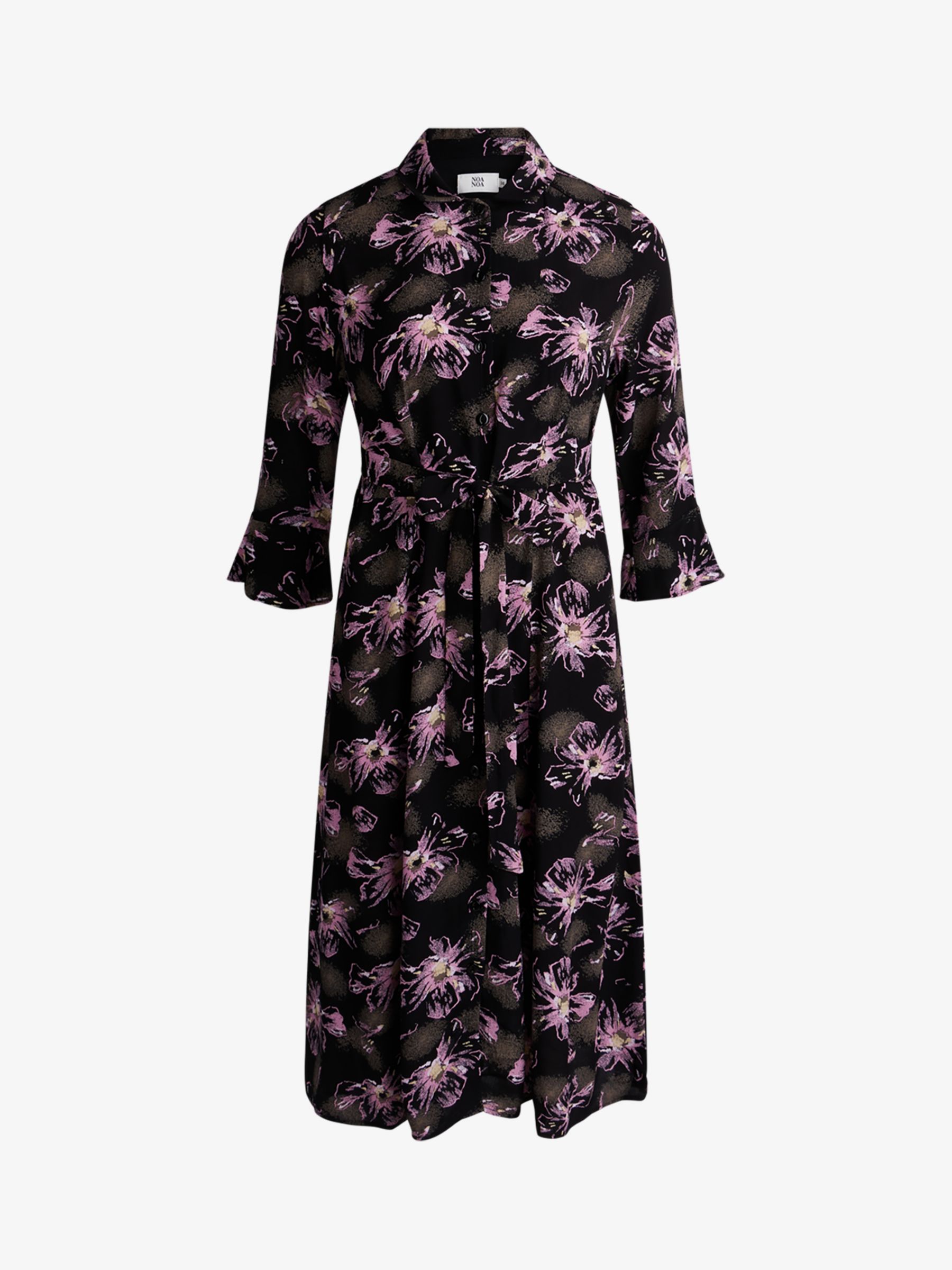 Noa Noa Liva Floral Midi Shirt Dress, Black/Purple at John Lewis & Partners