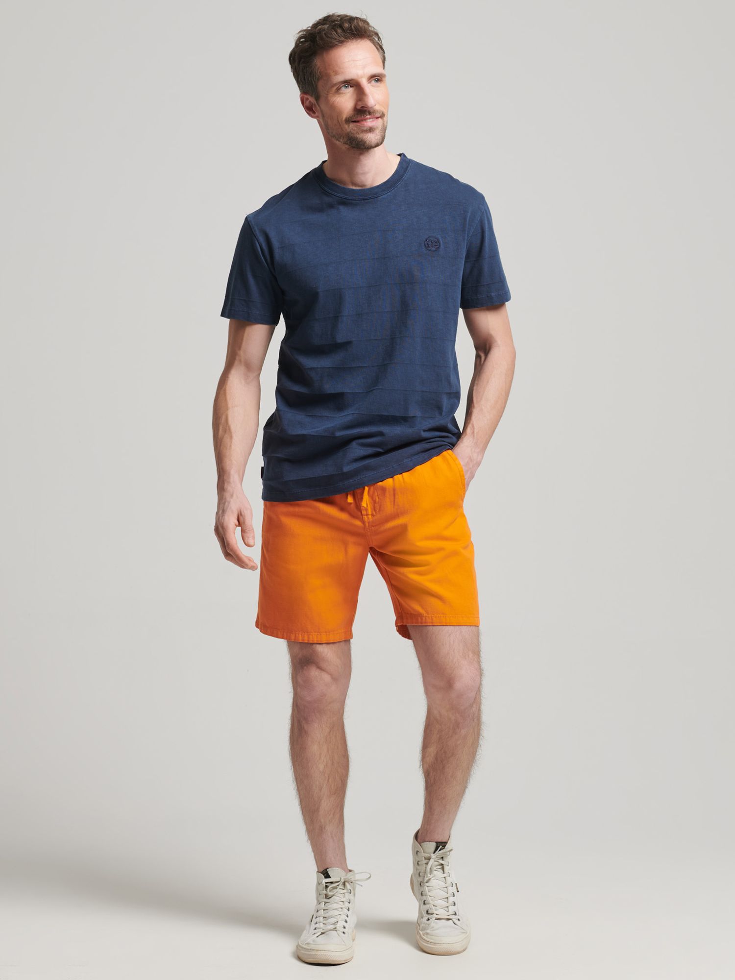 Superdry Linen and Organic Cotton Blend Vintage Overdyed Shorts, Shocker Orange, XL