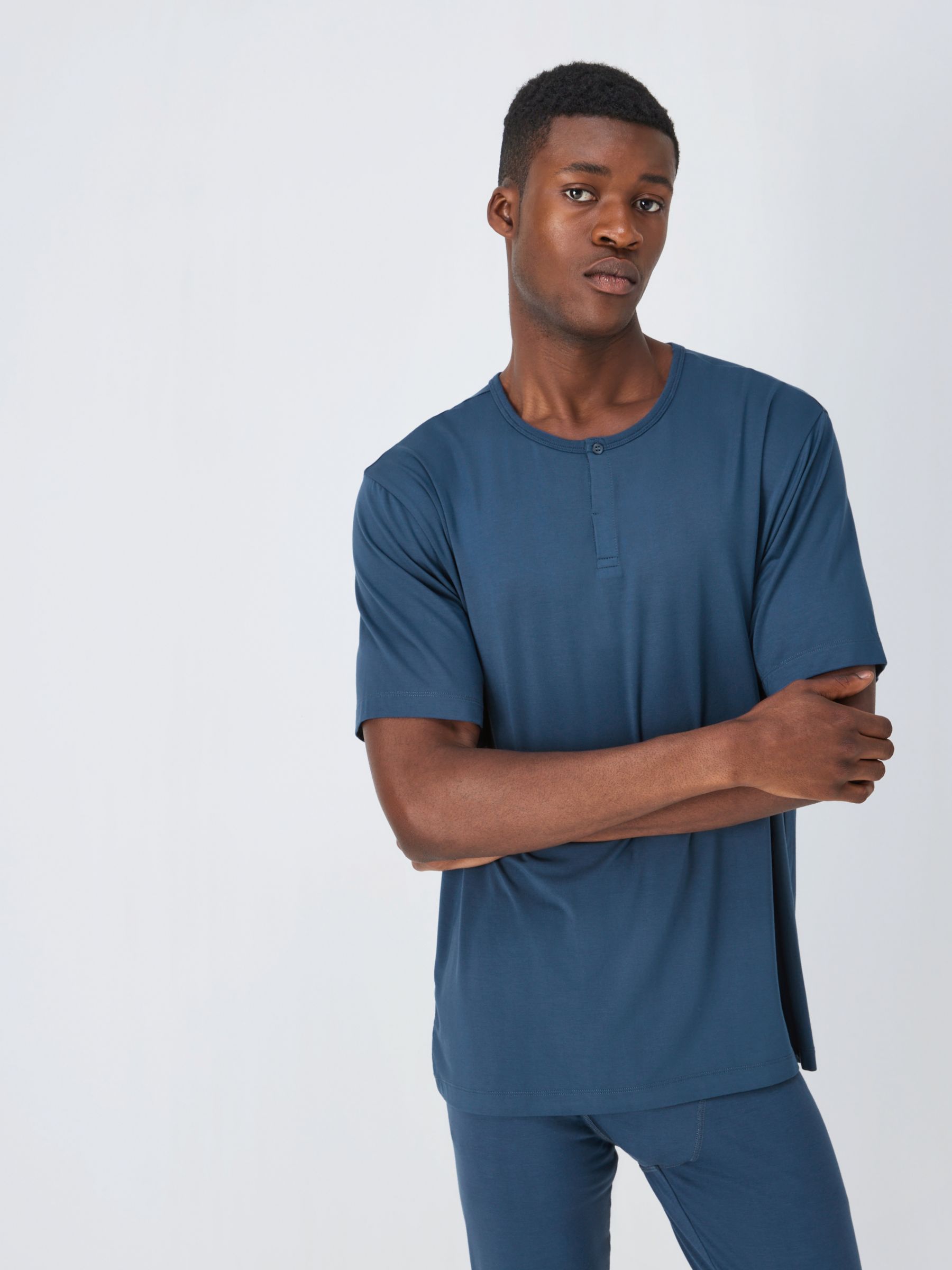 John Lewis Ultra Soft Modal Short Sleeve Henley Lounge Top, Denim Blue at  John Lewis & Partners