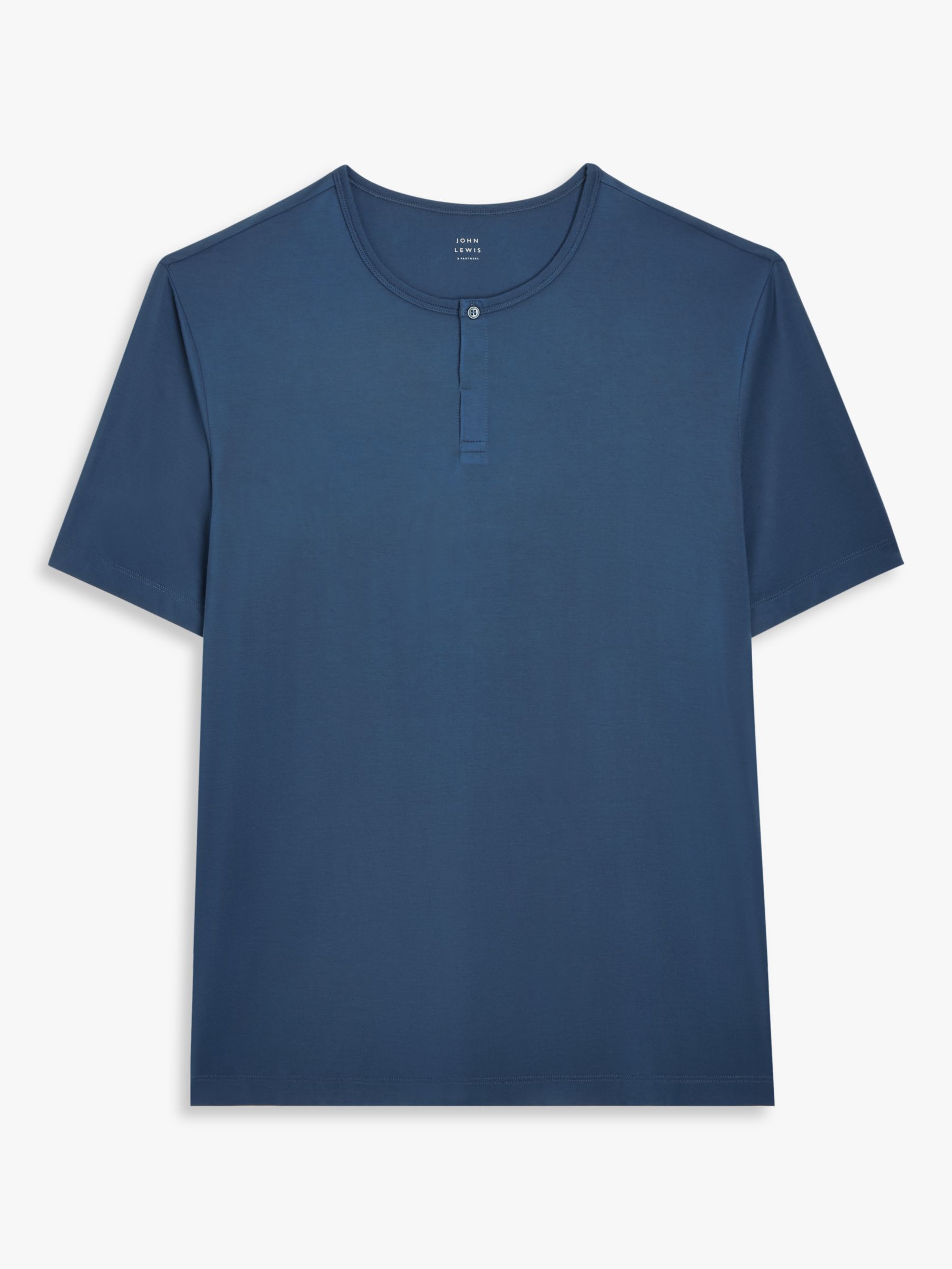 John Lewis Ultra Soft Modal Short Sleeve Henley Lounge Top, Denim Blue, XL