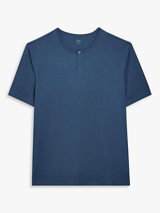 John Lewis Ultra Soft Modal Short Sleeve Henley Lounge Top, Denim Blue