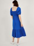 Monsoon Ring Detail Cotton Midi Dress, Cobalt