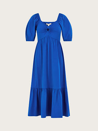 Monsoon Ring Detail Cotton Midi Dress, Cobalt