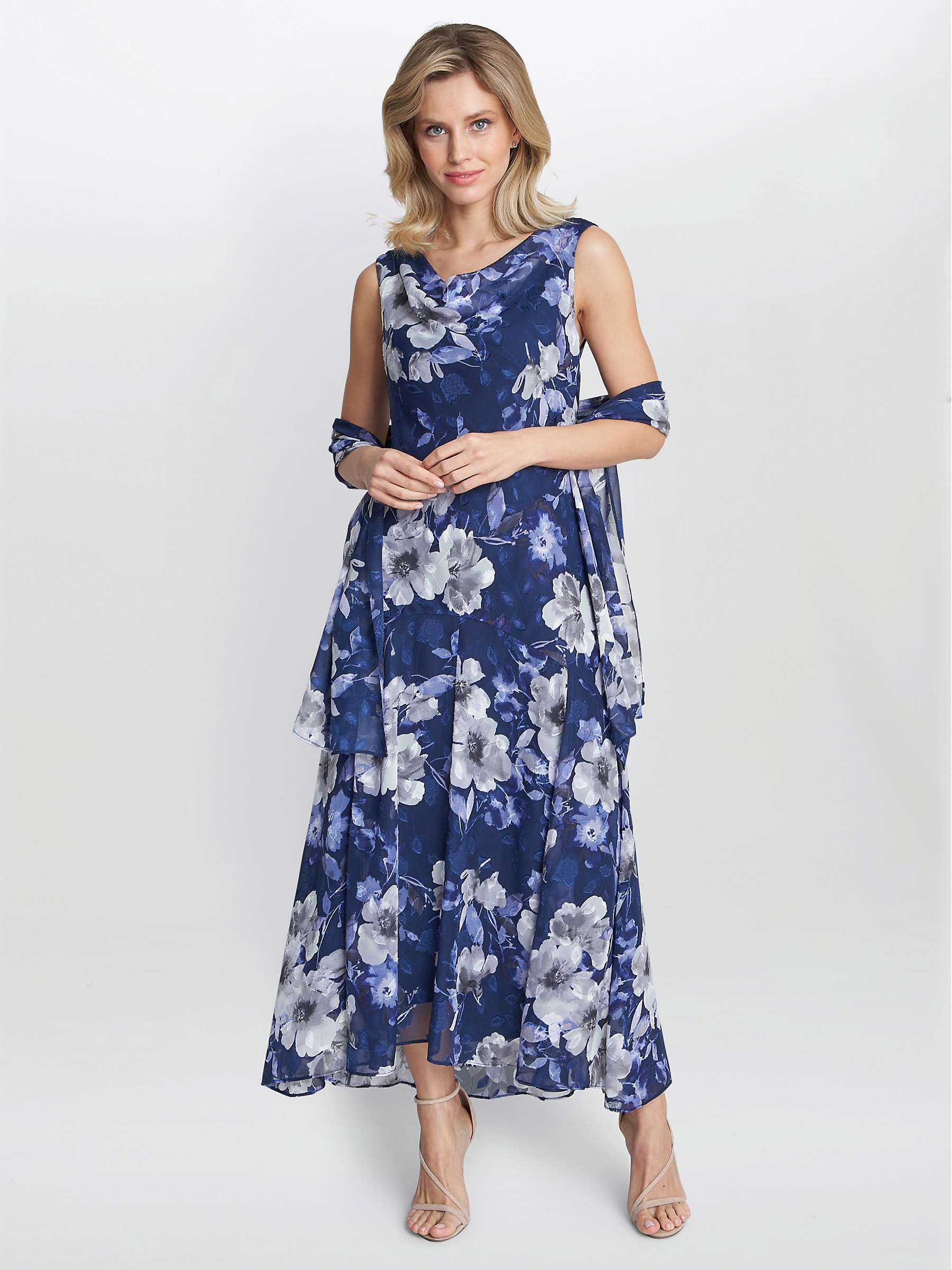 Gina Bacconi Dahlia Floral Midi Dress, Navy/Multi at John Lewis & Partners