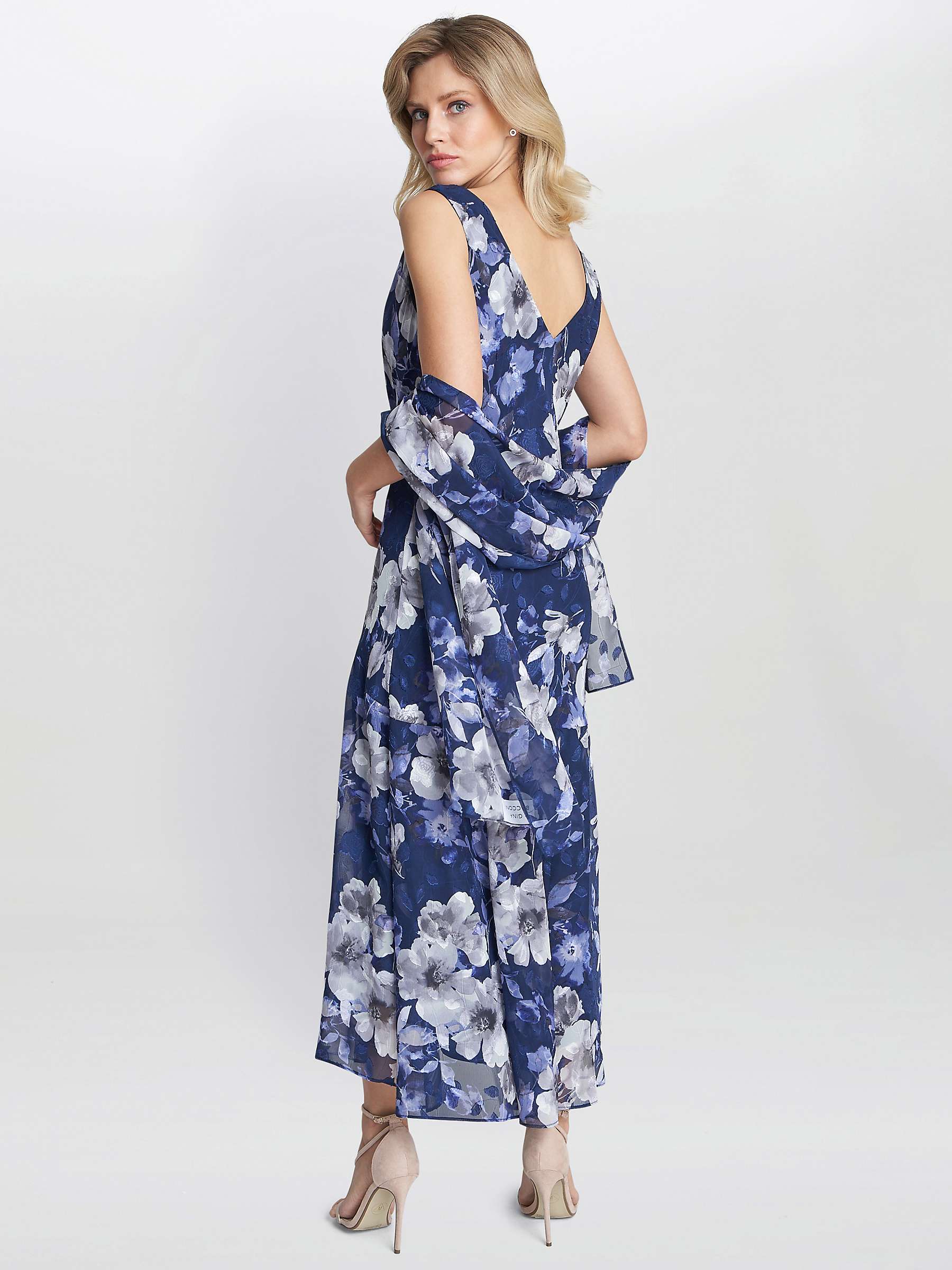 Buy Gina Bacconi Dahlia Floral Midi Dress, Navy/Multi Online at johnlewis.com