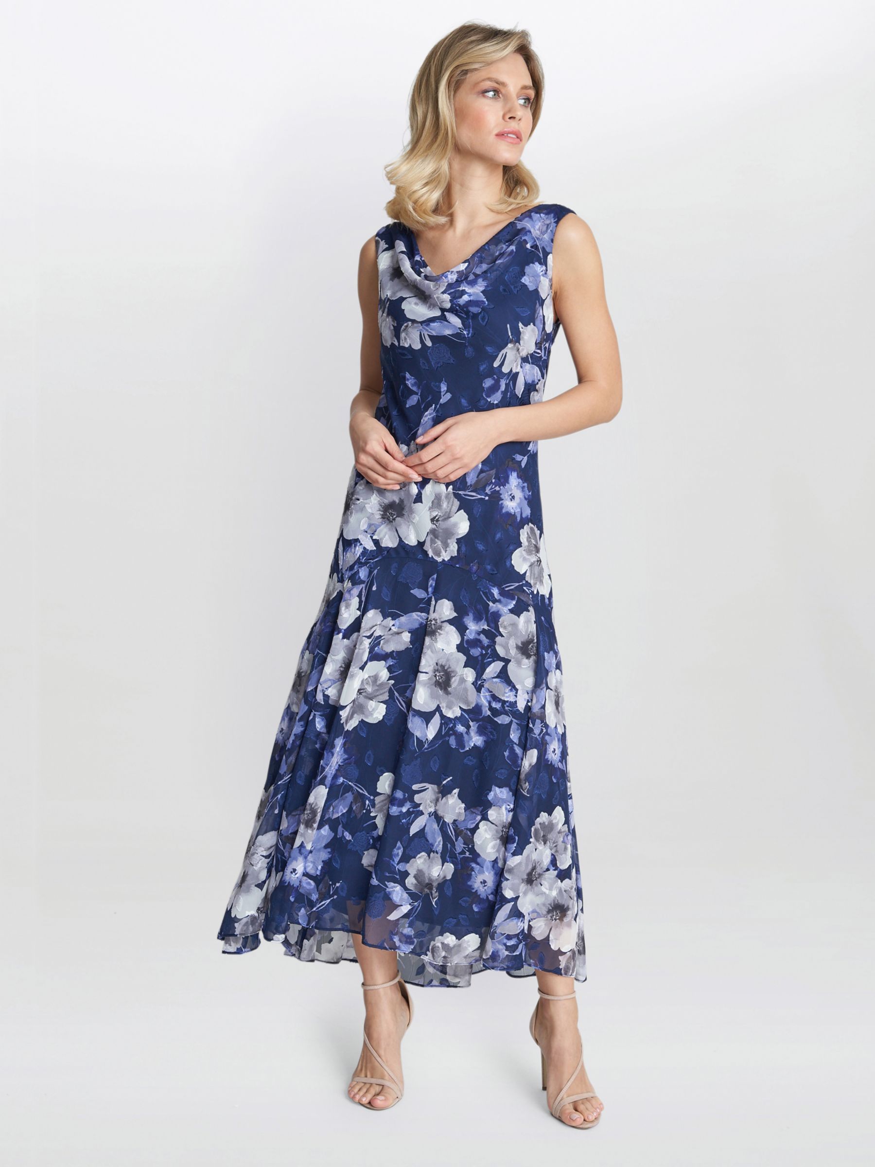 Gina Bacconi Dahlia Floral Midi Dress, Navy/Multi at John Lewis & Partners