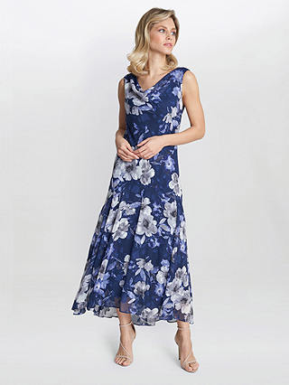 Gina Bacconi Dahlia Floral Midi Dress, Navy/Multi