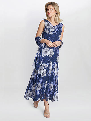 Gina Bacconi Dahlia Floral Midi Dress, Navy/Multi