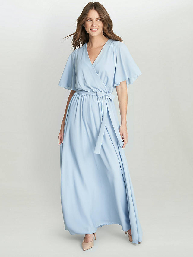 Gina Bacconi Crissy Chiffon Wrap Maxi Dress, Light Blue