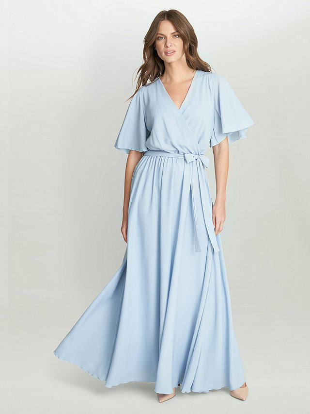 Gina Bacconi Crissy Chiffon Wrap Maxi Dress, Light Blue