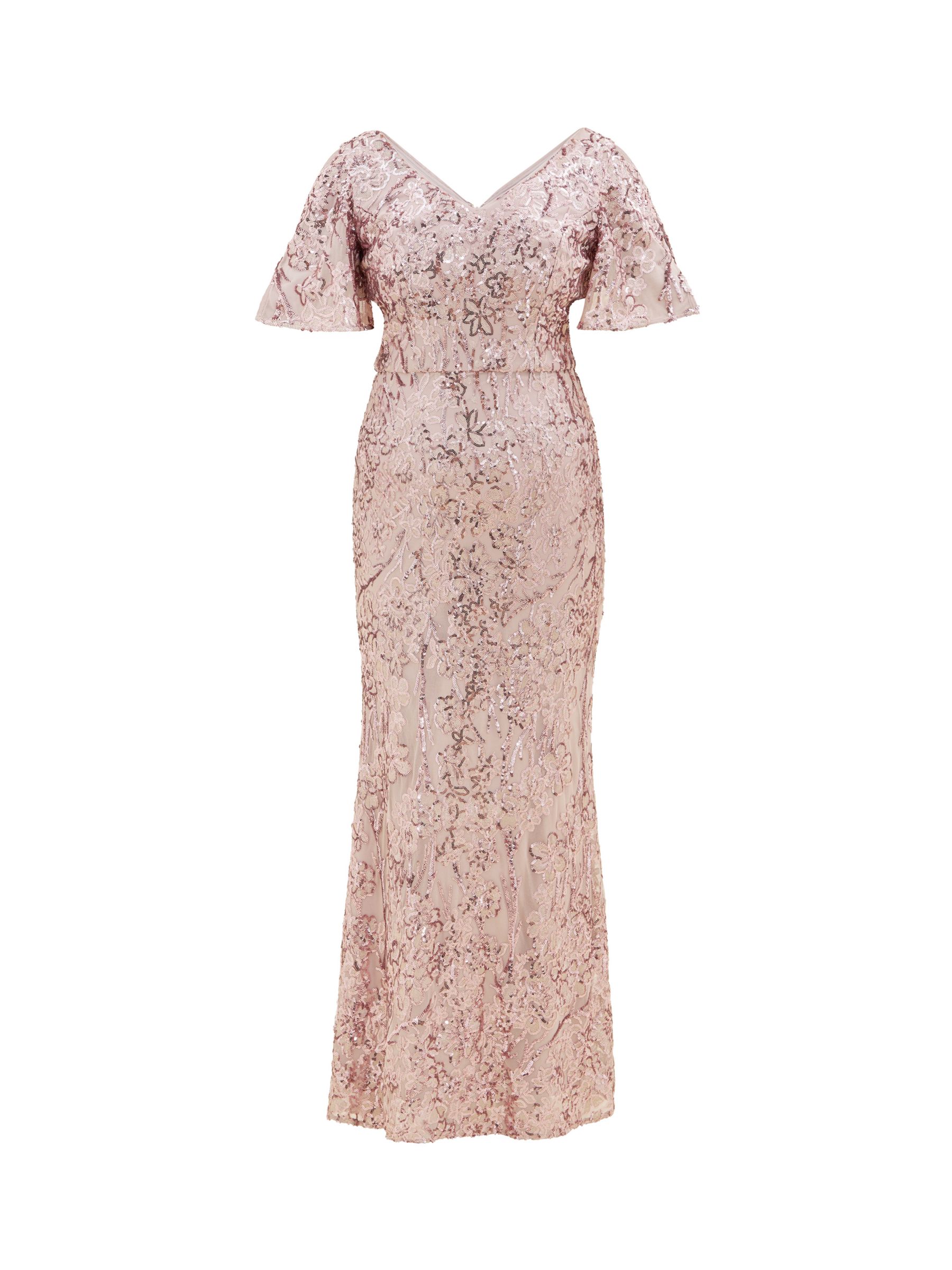 Gina Bacconi Jeselle Sequin Embroidered Mermaid Maxi Dress, Blush at ...